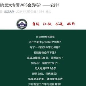 武汉大学向师生免费提供WPS会员，学生：工欲善其事，必先利其器