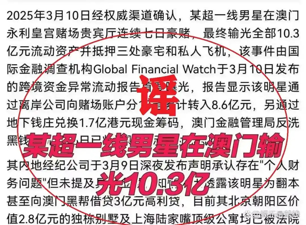 “顶流明星在澳门输了10亿”？网民借AI造谣传播，拘！